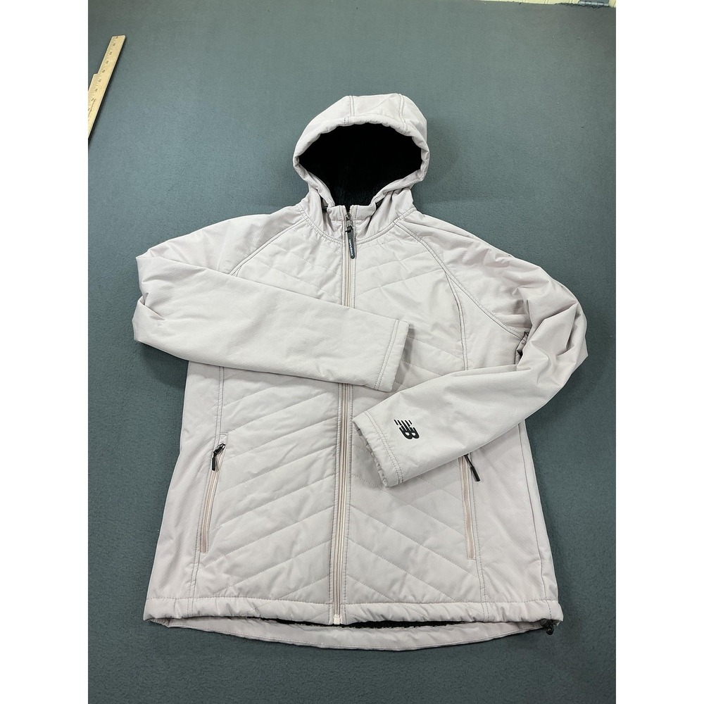 New Balance Jacket Womens Large Pink Hooded Fleece Lined‎ Full Zip Running